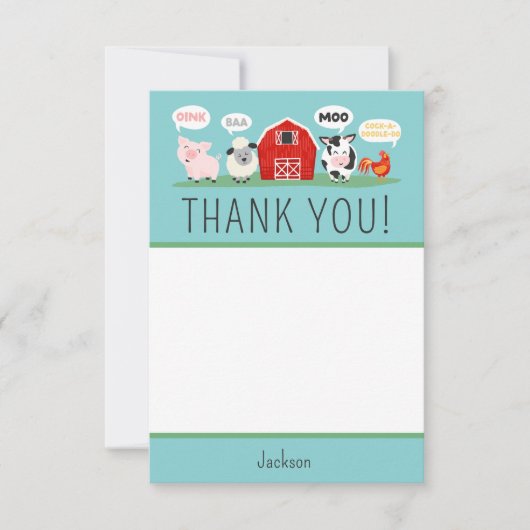 Oink Baa Moo Vielen Dank an die Party der Farm Dankeskarte (Vorderseite)