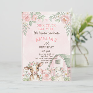 Oink Baa Quack Moo Cute Farm Animals Birthday Einladung