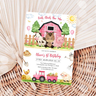 Oink Baa Quack Moo Farm Animals Birthday Einladung
