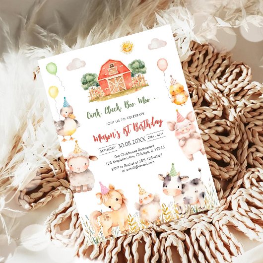 Oink Baa Quack Moo Farm Animals Birthday Einladung