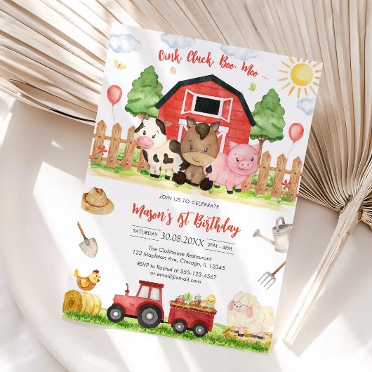 Oink Baa Quack Moo Farm Animals Birthday Einladung