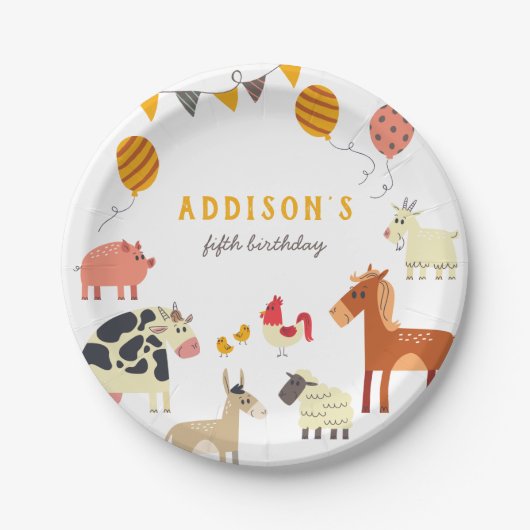 Oink Baa Quack Moo Farm Animals Birthday Party Pappteller (Vorderseite)