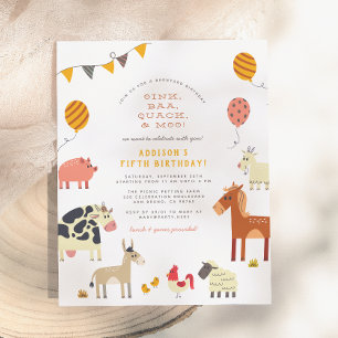 Oink Baa Quack Muh Bauernhof-Tiere Geburtstagsfeie Postkarte