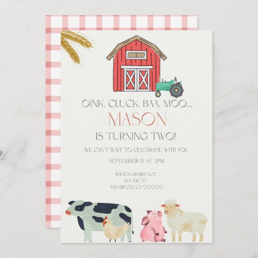 Oink Cluck Baa Moo Digitale Einladung (Vorne/Hinten)