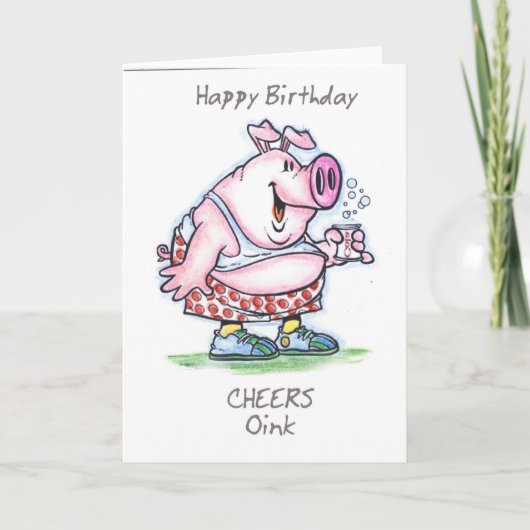 "oink" Glücklich Geburtstag Karte (Vorderseite)