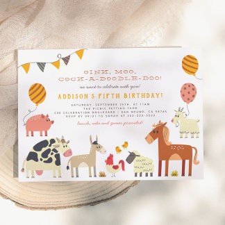 Oink Moo Cock-a-doodle-doo Landtiere Geburtstag Einladung