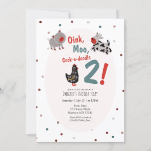 Oink Moo Farm Zweiter Geburtstag Einladung