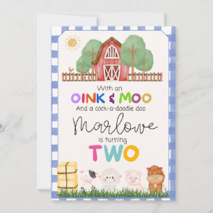 Oink & Moo Niedlich Farm am zweiten Geburtstag Ein Einladung