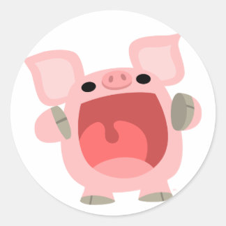 "OINK!!!" Niedlicher Cartoon Runder Aufkleber