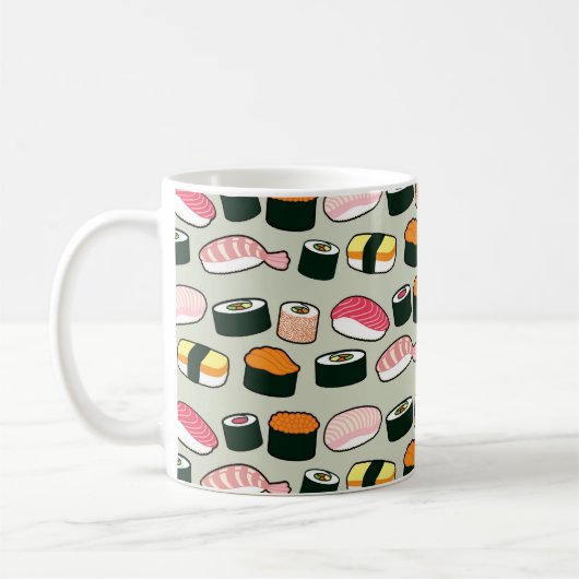 Oishii Sushi Fun Illustrations Pattern (grau) Kaffeetasse (Links)