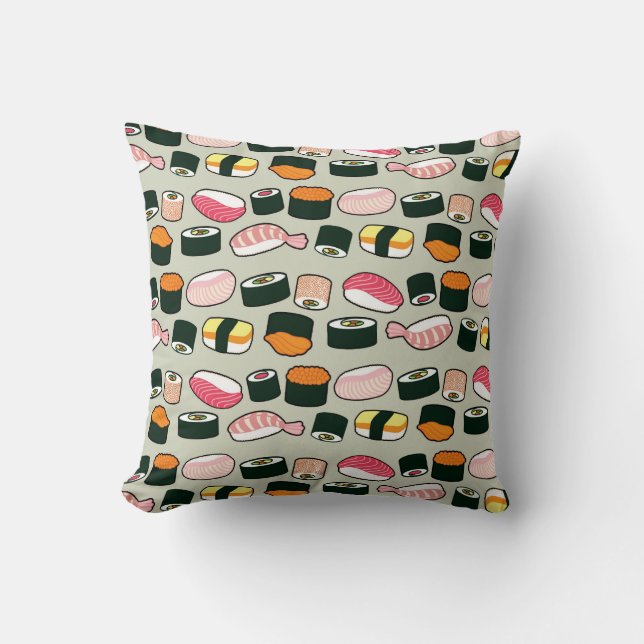 Oishii Sushi Fun Illustrations Pattern (grau) Kissen (Vorderseite)