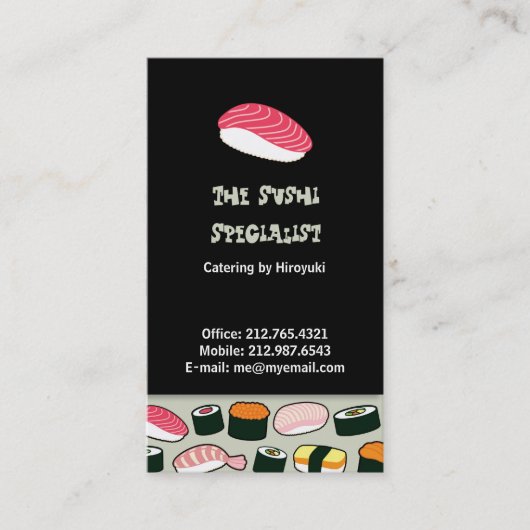 Oishii Sushi Fun Illustrations Pattern (grau) Visitenkarte (Vorderseite)