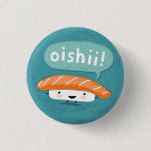 Oishii Sushi | Kawaii Salmon Sashimi Character Button (Vorderseite)
