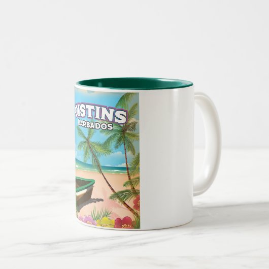 Oistins Barbados Vintages Strandposter Zweifarbige Tasse (VorderseiteRechts)