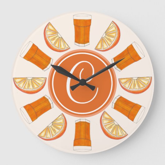OJ Orange Juice Fruit Kitchen Breakfast Nook Große Wanduhr (Vorderseite)