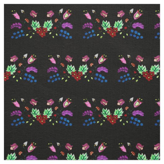 Ojibwe Black Floral Pattern Stoff (Muster)