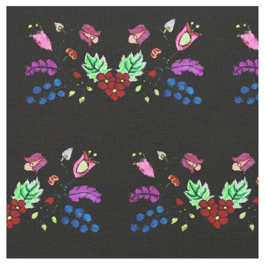 Ojibwe Black Floral Pattern Stoff (Nahaufnahme)