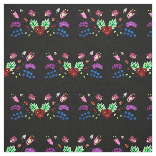 Ojibwe Black Floral Pattern Stoff (Muster)