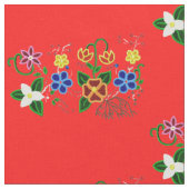 Ojibwe Blumendesign mit rotem Hintergrund Stoff (Nahaufnahme)