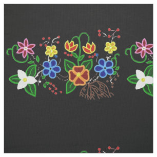 Ojibwe Blumendesign mit schwarzem Hintergrund Stoff