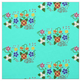 Ojibwe Blumendesign mit türkisfarbenem Hintergrund Stoff