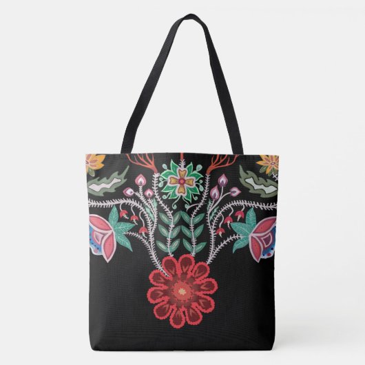 Ojibwe Firekeepers Floral Motif Black Tasche (Vorderseite)