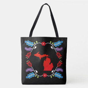 Ojibwe Floral Motif Michigan Black Tasche