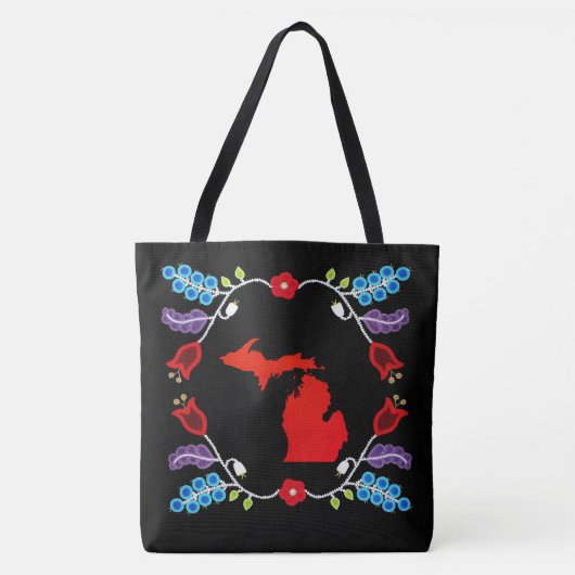 Ojibwe Floral Motif Michigan Black Tasche (Vorderseite)