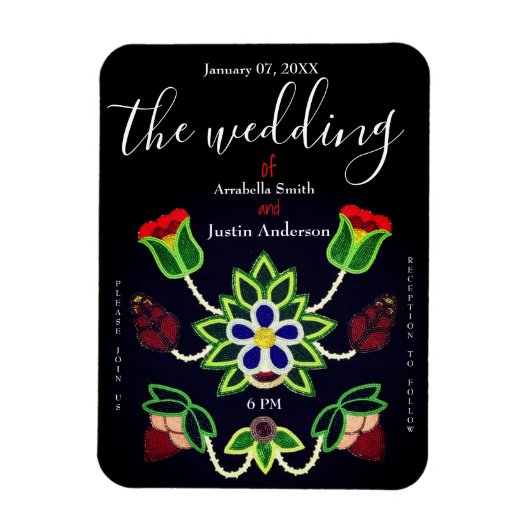 Ojibwe Floral Strawberry Black Wedding Einladung Magnet (Vertikal)