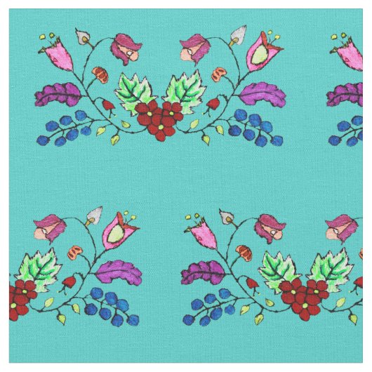 Ojibwe Türkis Blume Pattern Stoff (Nahaufnahme)