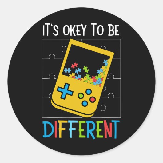 Ok to be Different Video Game Controller Autismus Runder Aufkleber (Vorderseite)