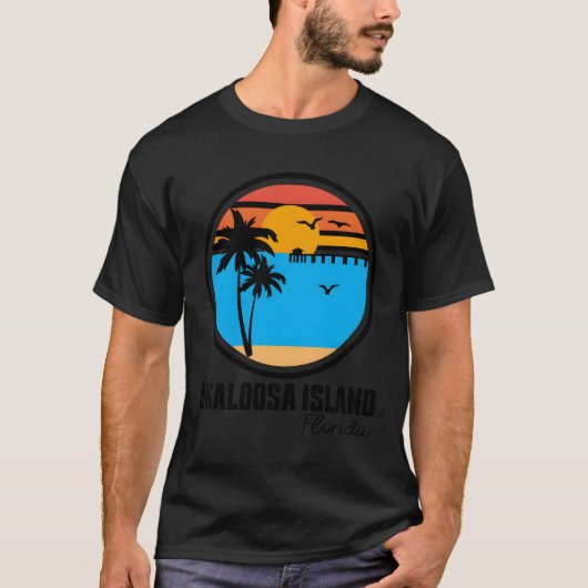 Okaloosa Island Florida Sunset Ocean Palm Tree Fis T-Shirt (Vorderseite)