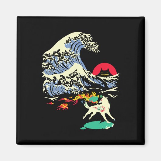 Okami Amaterasu Sun God Wolf The Great Wave Video Magnet (Vorne)
