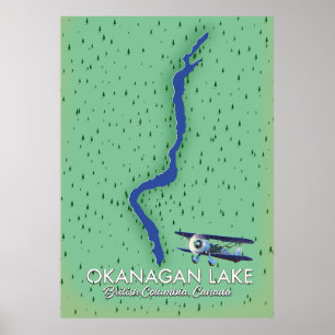 Okanagan Lake British Columbia Kanada Karte Poster