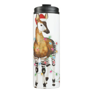 Okapi beleuchtet Weihnachtsmannmütze frohe Weihnac Thermosbecher