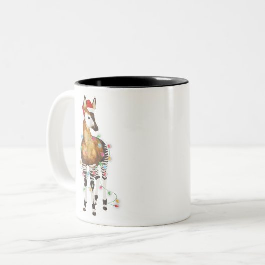 Okapi beleuchtet Weihnachtsmannmütze frohe Weihnac Zweifarbige Tasse (Vorderseite Links)