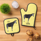 Okapi cartoon Illustration Ofenhandschuh & Topflappen-Set (Oben Unten)