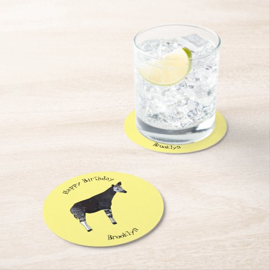 Okapi cartoon Illustration Runder Pappuntersetzer (Vor Ort)