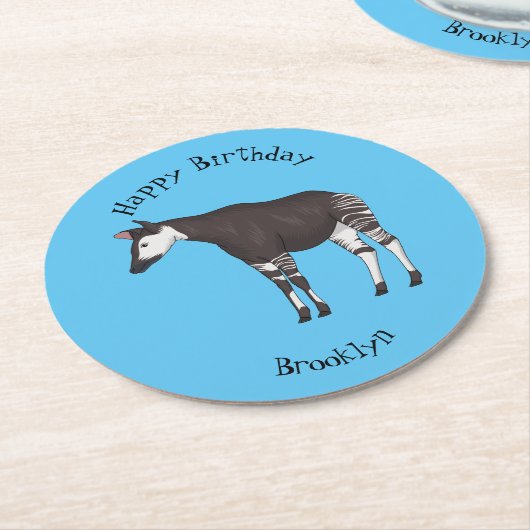 Okapi cartoon Illustration Runder Pappuntersetzer (Angewinkelt)