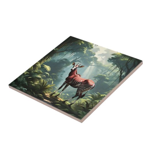 Okapi im Regenwald (Zebra Giraffe) Fliese (Seite)