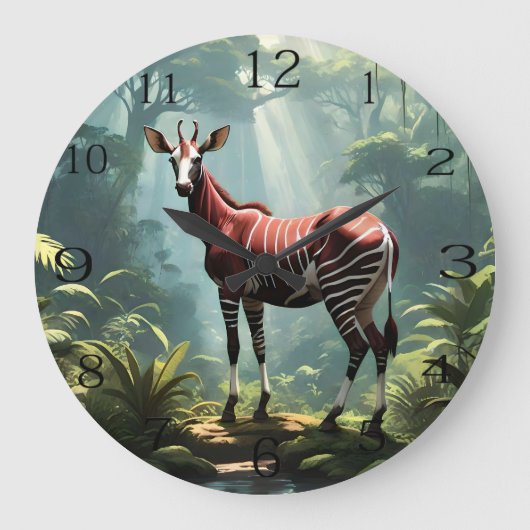 Okapi im Regenwald (Zebra Giraffe) Große Wanduhr (Vorderseite)