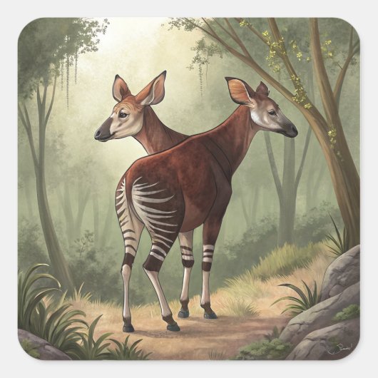 Okapi Quadratischer Aufkleber (Vorderseite)