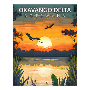 Okavango-Delta – Retro-Reiseplakat von Botswana Fotodruck