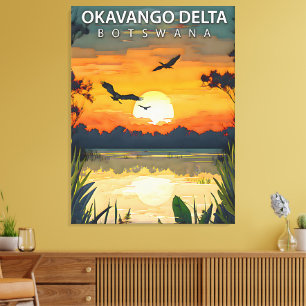 Okavango-Delta – Retro-Reiseplakat von Botswana Leinwanddruck
