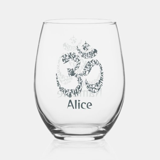 Okay, aber erste Yoga Pose Sanskrit Om Mosaik Weinglas Ohne Stiel (Rückseite)