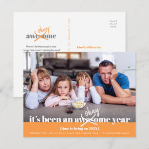 Okay Neues Jahr kühl Modernes Funny Foto Orange Feiertagspostkarte