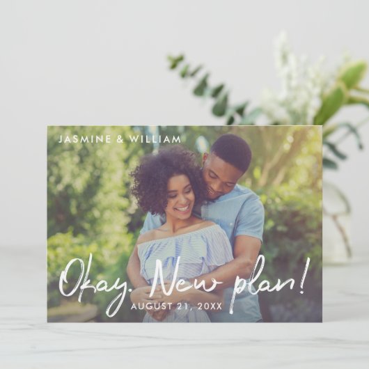 Okay Neues Plan Handgeschriebenes SkriptWedding-Fo Save The Date (Stehend Vorderseite)