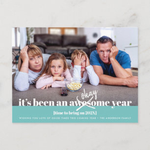 Okay Neujahr kühl Modernes, lustiges Foto Türkis Feiertagspostkarte