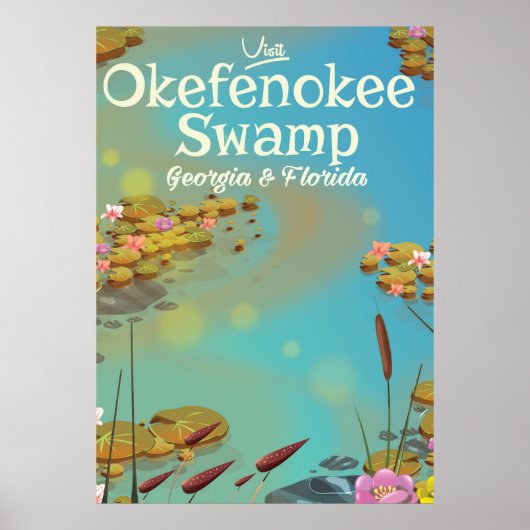 Okefenokee Swamp Cartoon Reiseplakat Poster (Vorne)