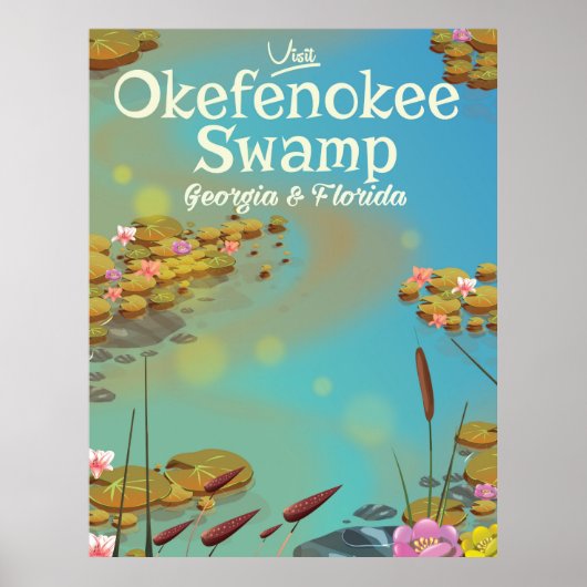 Okefenokee Swamp Cartoon Reiseplakat Poster (Vorne)